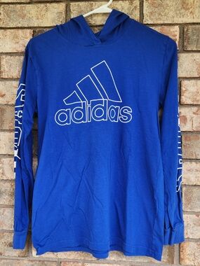adidas Youth 14/16 Royal Blue Logo Hooded Long Sleeve Shirt